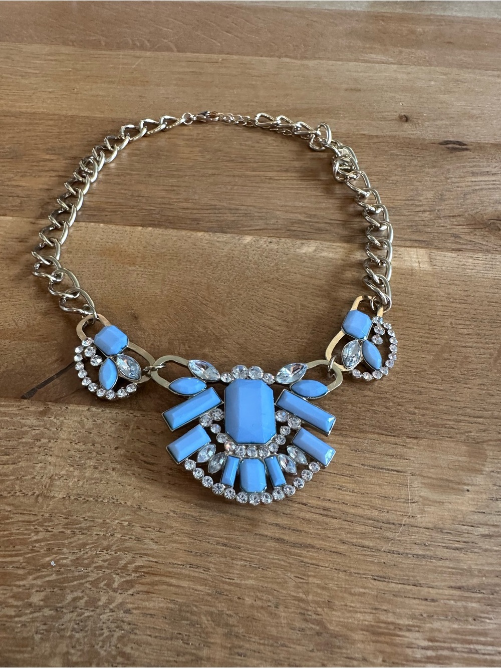 Claire's Gold-Tone Necklace with Light Blue Gem Accents